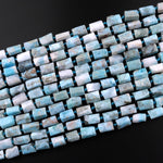 Natural Blue Larimar Tube Beads Faceted Rectangle Cylinder Gemstone 15.5" Strand