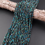 Natural Chrysocolla Azurite 3mm 4mm Faceted Round Beads Laser Diamond Cut Blue Gemstone 15.5" Strand