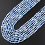 Faceted Natural Blue Aquamarine 4mm Rondelle Beads Micro Laser Diamond Cut Real Genuine Gemstone 15.5" Strand