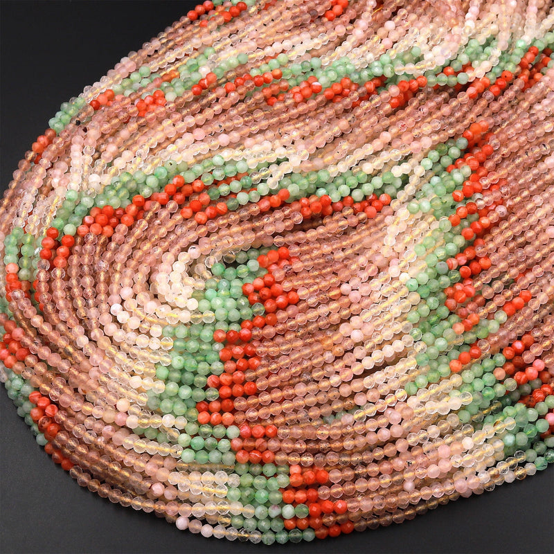 Gingerbread House Micro Faceted Multicolor Mixed Gemstone Round Beads 3mm 15.5" Strand