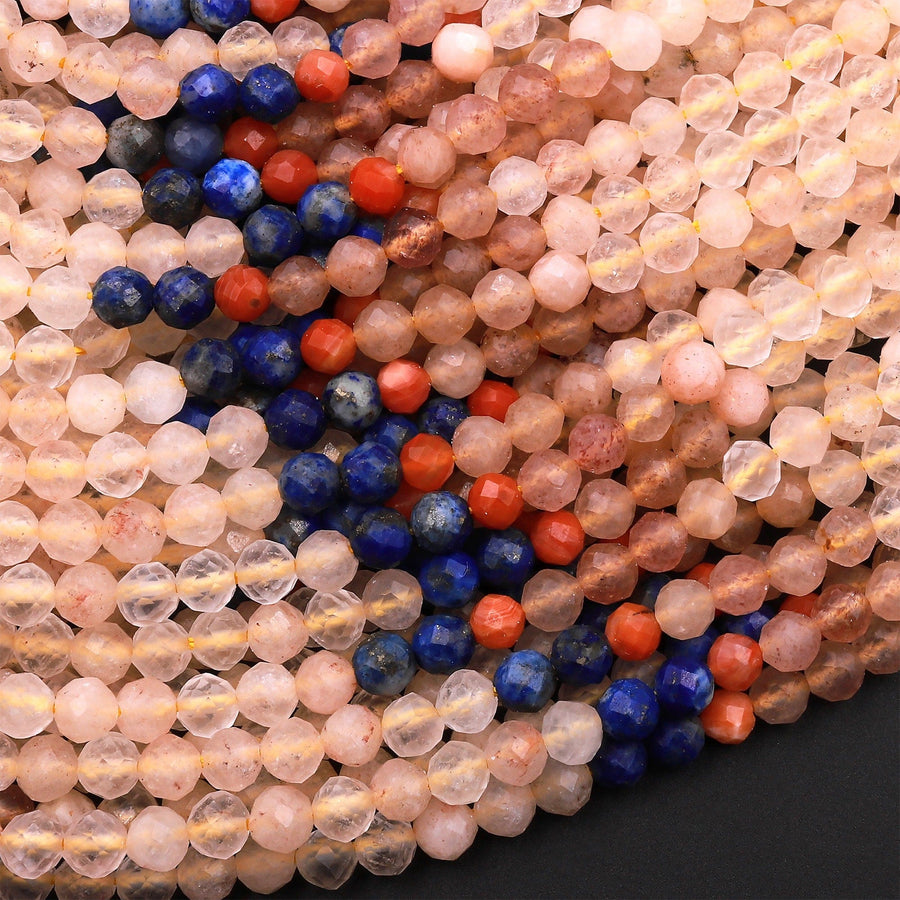 Micro Faceted Multicolor Mixed Gemstone Round Beads 4mm Gradient Shades 15.5" Strand