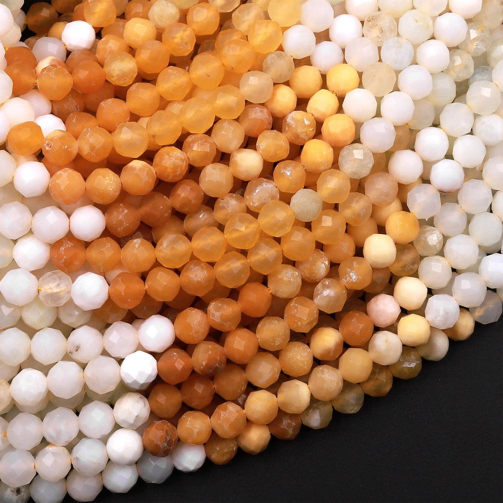 Micro Faceted Multicolor Mixed Gemstone Round Beads 4mm Gradient Yellow Creamy White Shades 15.5" Strand