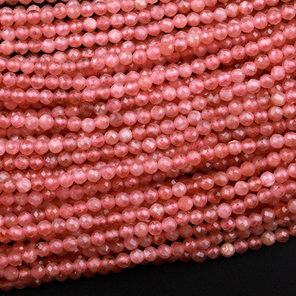 AAA Natural Rhodochrosite 2mm 3mm Faceted Round Beads Micro Laser Diamond Cut Genuine Red Pink Gemstone 15.5" Strand
