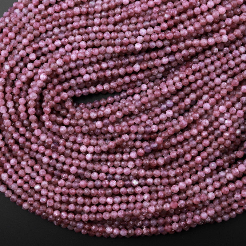 Micro Faceted Natural Mauve Purple Lepidolite Faceted Round 4mm Beads 15.5" Strand