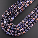 Faceted Natural Brazilian Orange Sodalite 6mm 8mm Cube Beads 15.5" Strand