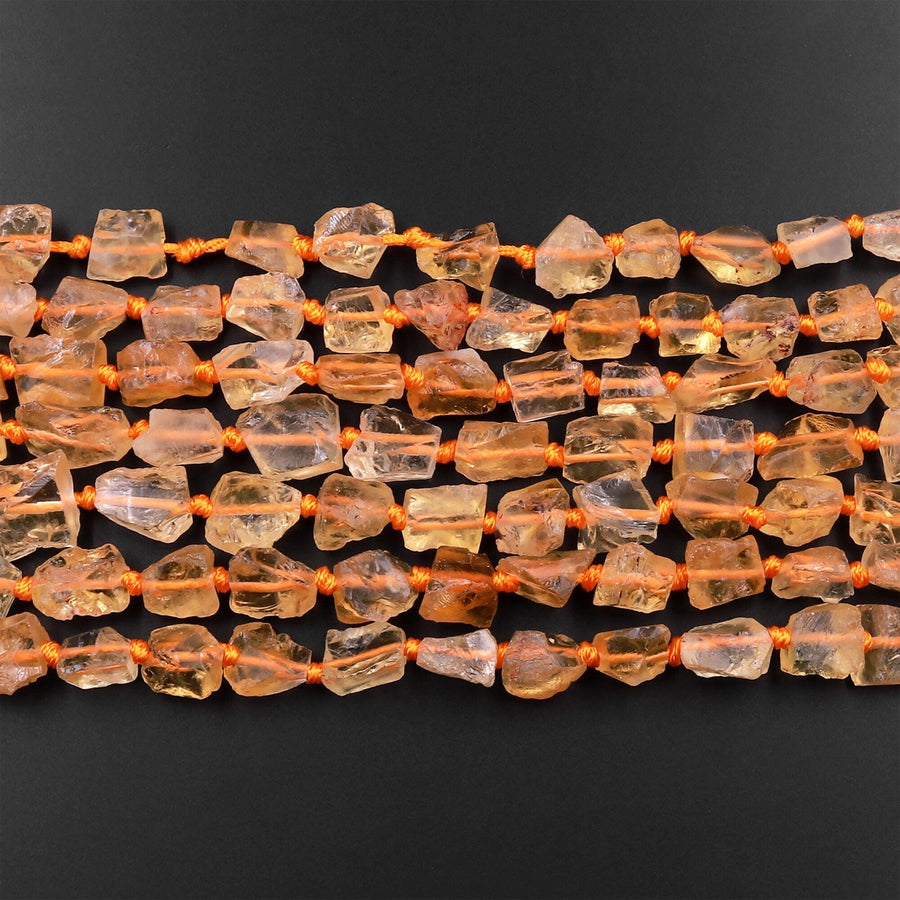 Organic Cut Raw Rough Matte Natural Golden Citrine Tube Rectangle Nugget Beads 15.5" Strand
