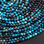 AAA Micro Faceted Natural Chrysocolla Azurite Round Beads 3mm 4mm 5mm Multicolor Blue Brown Gemstone From Arizona 15.5" Strand