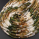 Natural Green Brown Tourmaline Faceted 4mm Round Beads Multicolor Gradient Micro Diamond Cut Gemstone 15.5" Strand