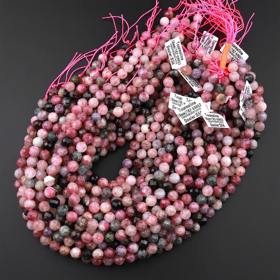 Faceted Natural Pink Tourmaline Round Beads 8mm Real Genuine Gemstone 15.5" Strand