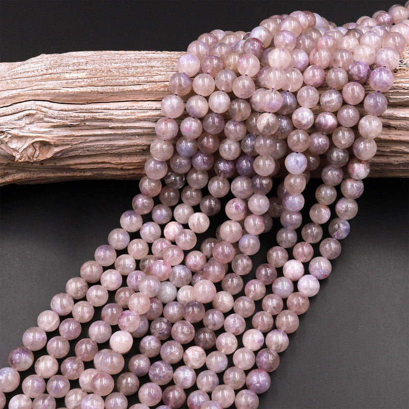 Natural Purple Tourmaline Lepidolite Round Beads 6mm 8mm 10mm Shimmering Mica Matrix 15.5" Strand