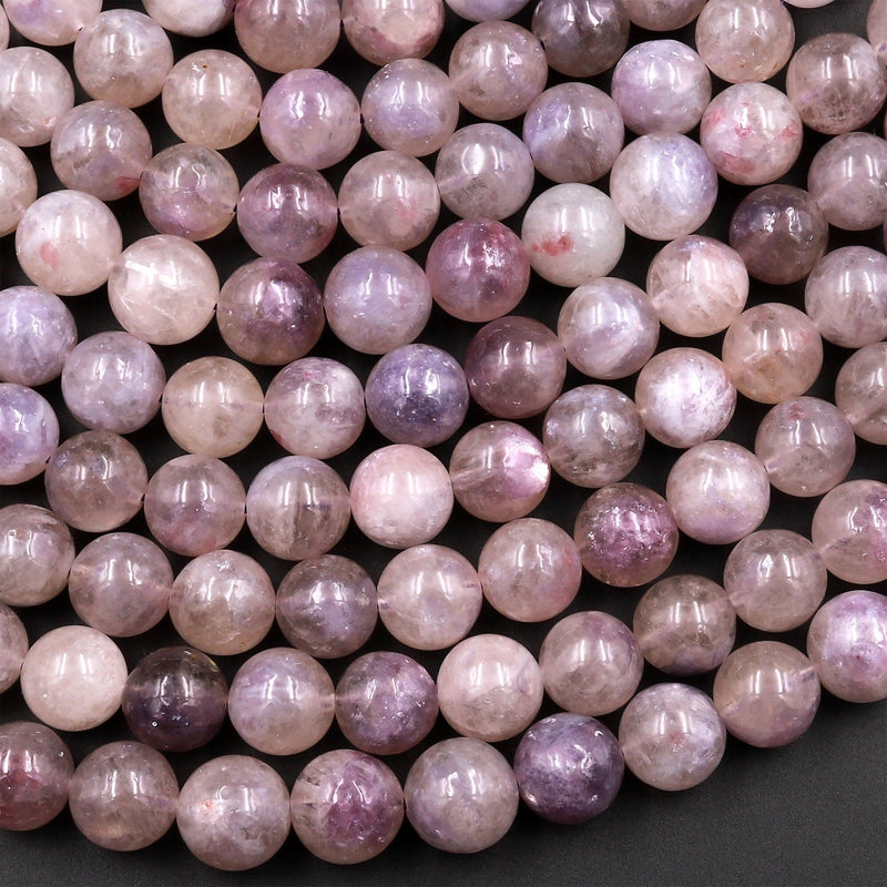 Natural Purple Tourmaline Lepidolite Round Beads 6mm 8mm 10mm Shimmering Mica Matrix 15.5" Strand