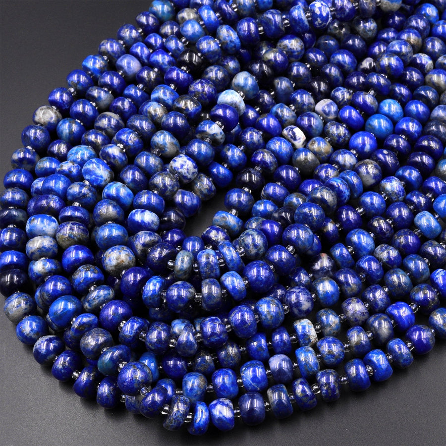 Natural Lapis 6mm 8mm Thick Rondelle Freeform Beads Stunning Genuine Blue Lapis Gemstone 15.5" Strand