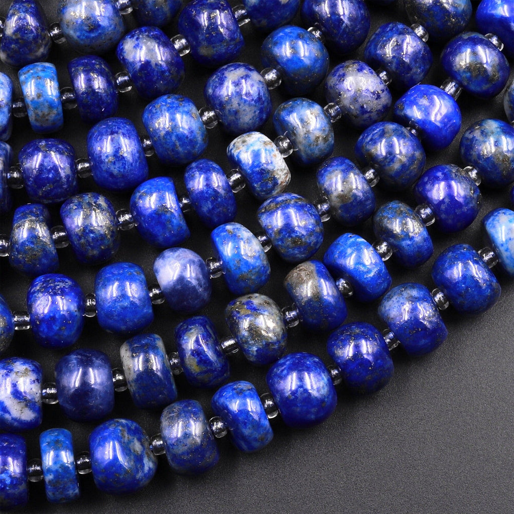 Natural Lapis 6mm 8mm Thick Rondelle Freeform Beads Stunning Genuine Blue Lapis Gemstone 15.5" Strand