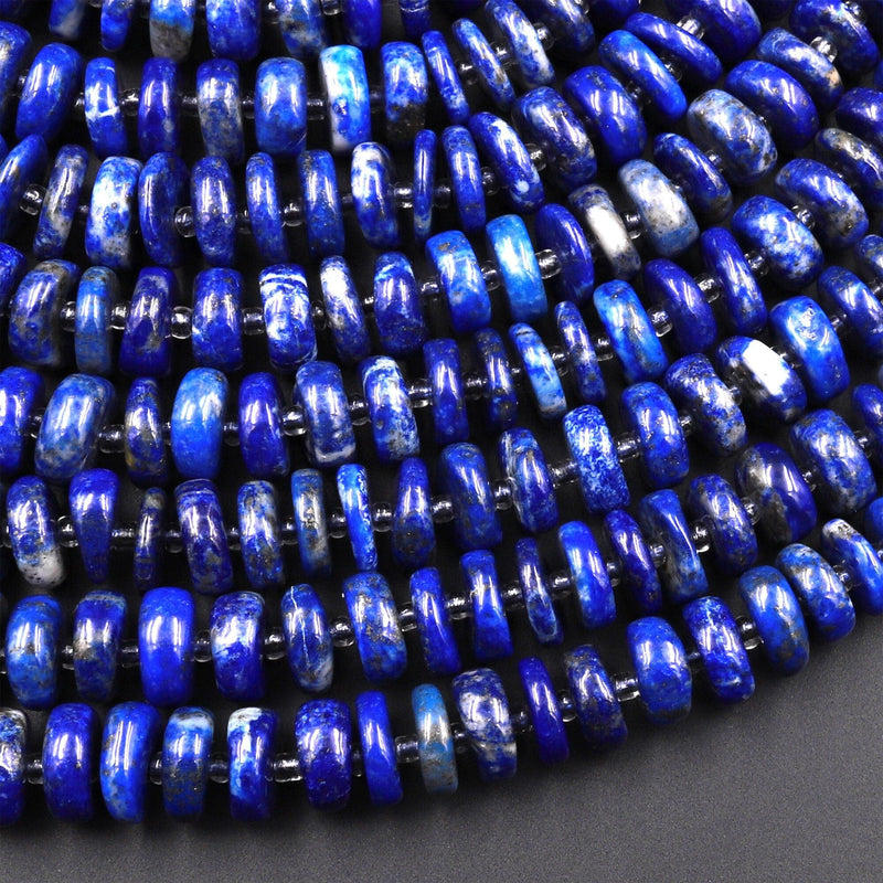 Natural Lapis 6mm 8mm Rondelle Freeform Beads Stunning Genuine Blue Lapis Gemstone 15.5" Strand