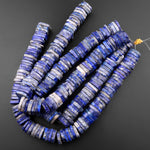 Huge Phenomenal Faceted Natural Blue Lapis Beads Center Drilled Rondelle Heishi Disc 15.5" Strand