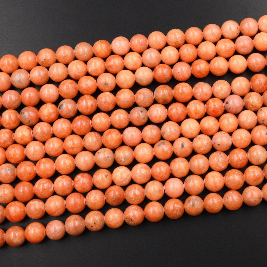 Natural Orange Calcite Beads 6mm 8mm 10mm Smooth Round 15.5" Strand