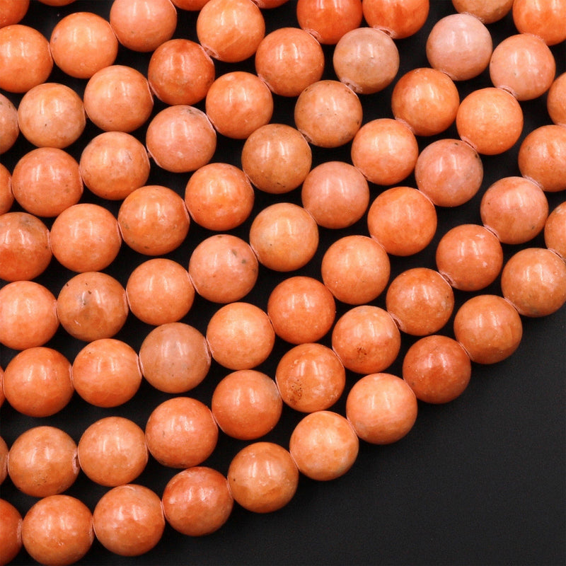 Natural Orange Calcite Beads 6mm 8mm 10mm Smooth Round 15.5" Strand
