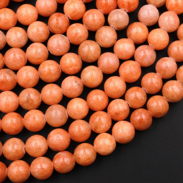 Natural Orange Calcite Beads 6mm 8mm 10mm Smooth Round 15.5" Strand