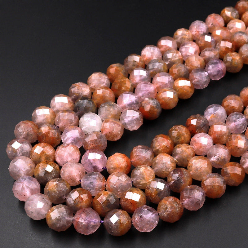 Rare Genuine Natural Auralite 23 Cacoxenite 8mm Faceted Round Beads Powerful Healing Gemstone Oldest Crystal 15.5" Strand