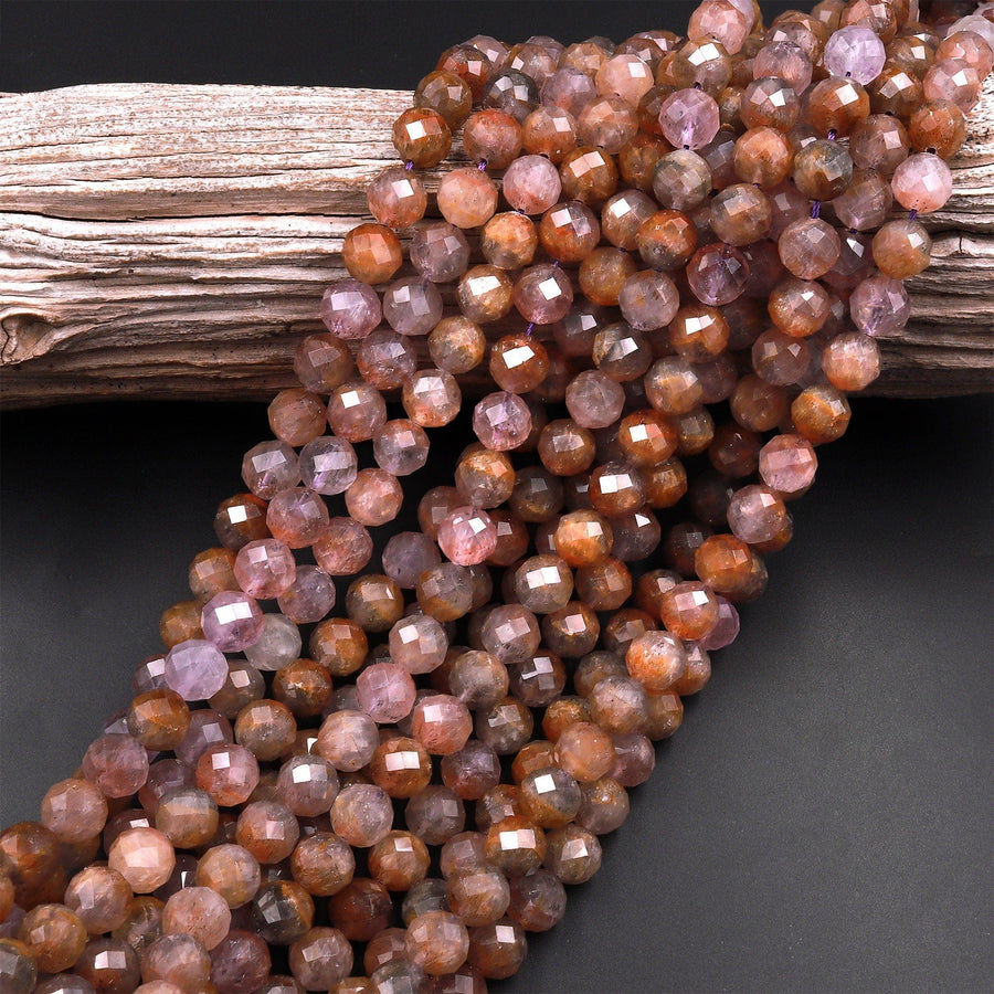 Rare Genuine Natural Auralite 23 Cacoxenite 8mm Faceted Round Beads Powerful Healing Gemstone Oldest Crystal 15.5" Strand