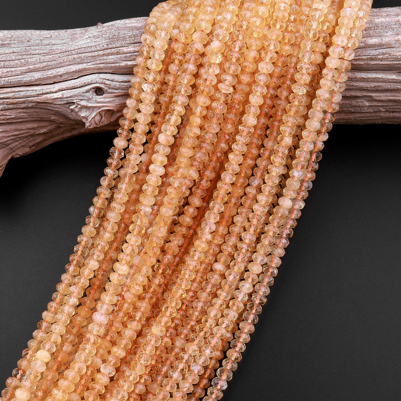 Faceted Natural Golden Yellow Citrine Faceted Rondelle Beads 6mm 8mm 15.5" Strand