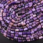 Natural Charoite Tube Beads Purple Russian W/ Orange Garnet Matrix Gemstone 15.5" Strand