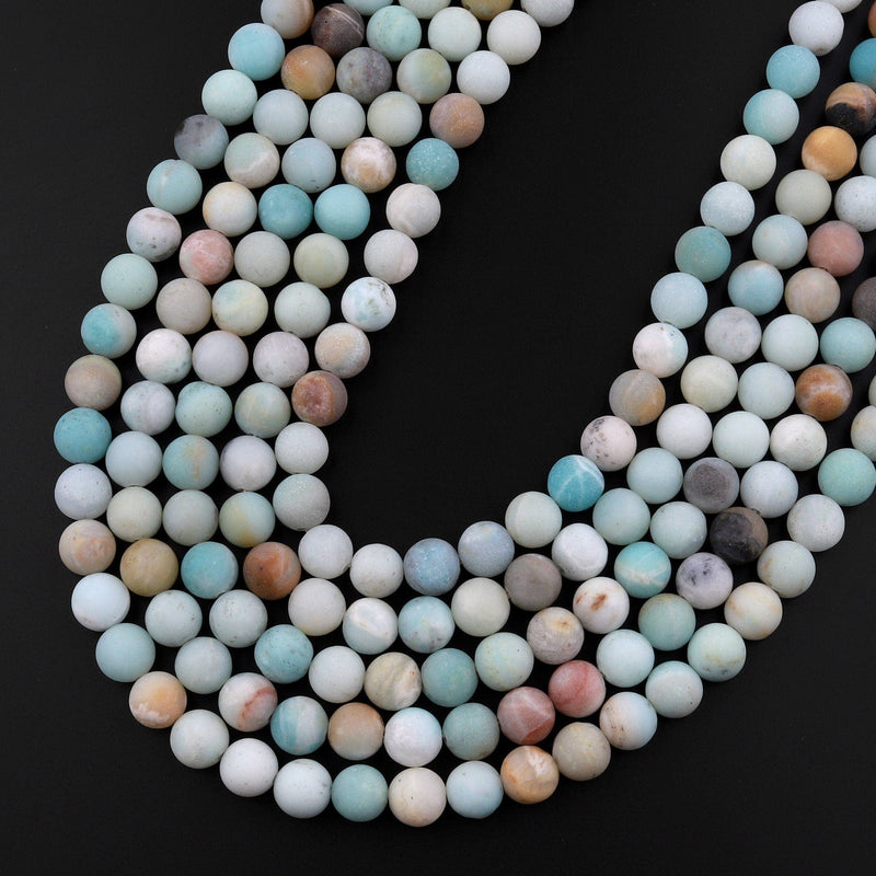 Matte Natural Amazonite Round Beads 4mm 6mm 8mm 10mm 15.5" Strand