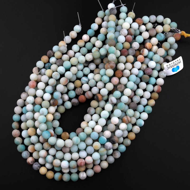 Matte Natural Amazonite Round Beads 4mm 6mm 8mm 10mm 15.5" Strand