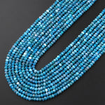 A Grade Faceted Natural Blue Apatite 3mm Rondelle Beads Micro Cut Gemstone 15.5" Strand