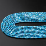 A Grade Faceted Natural Blue Apatite 3mm Rondelle Beads Micro Cut Gemstone 15.5" Strand