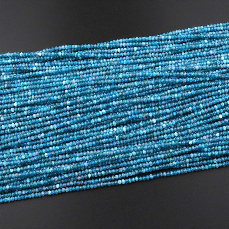 A Grade Faceted Natural Blue Apatite 3mm Rondelle Beads Micro Cut Gemstone 15.5" Strand