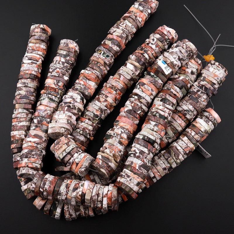 Huge Phenomenal Faceted Natural Mushroom Jasper Beads Center Drilled Rondelle Heishi Disc 15.5" Strand