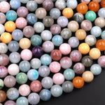 Mixed Gemstone Aquamarine Pink Tourmaline Peruvian Amazonite 8mm Round Beads 15.5" Strand