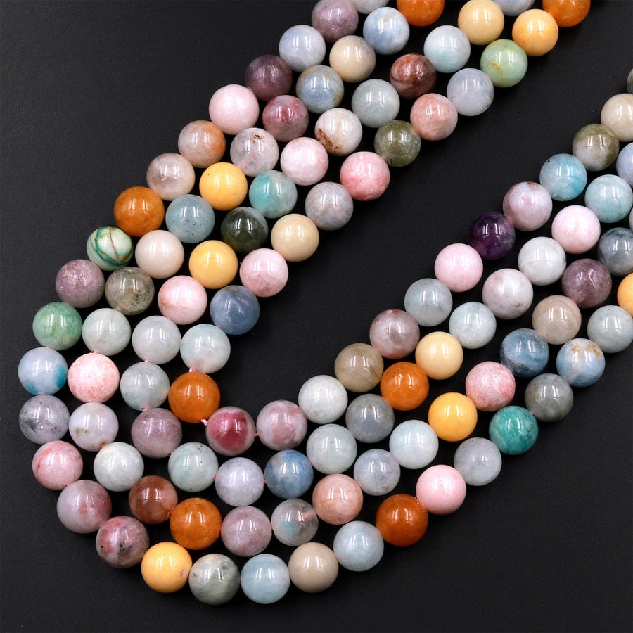 Mixed Gemstone Aquamarine Pink Tourmaline Peruvian Amazonite 8mm Round Beads 15.5" Strand