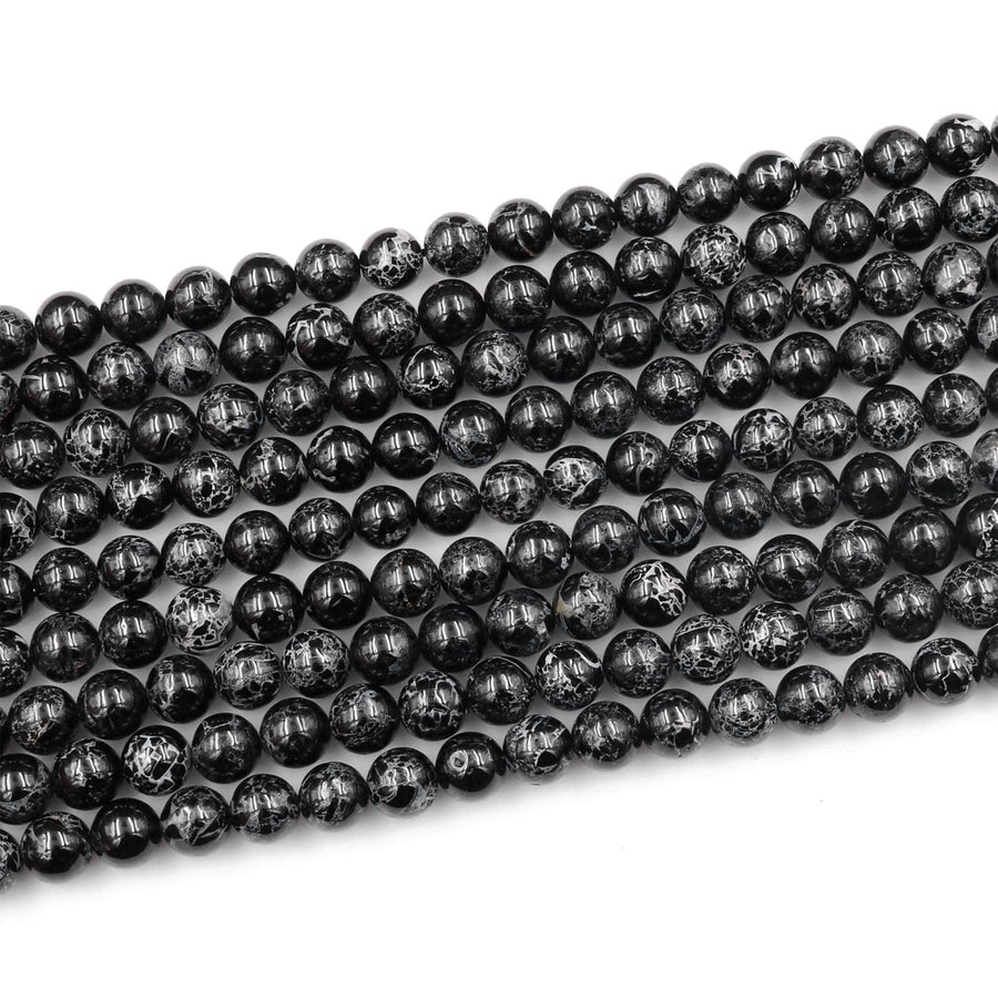 Rare Natural Dragon Vein Black Tourmaline Round Beads 6mm 8mm 10mm 15.5" Strand