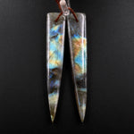 Flashy Natural Labradorite Earring Pair Long Triangle Dagger Drilled Matched Gemstone Beads
