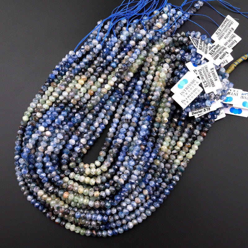 Natural Kyanite 6mm Rondelle Beads Rare Multicolor Bicolor Green Blue 15.5" Strand