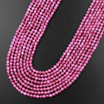 AAA+ Micro Faceted Natural Pink Tourmaline Faceted 3mm Round Beads Diamond Cut Gemstone 15.5" Strand