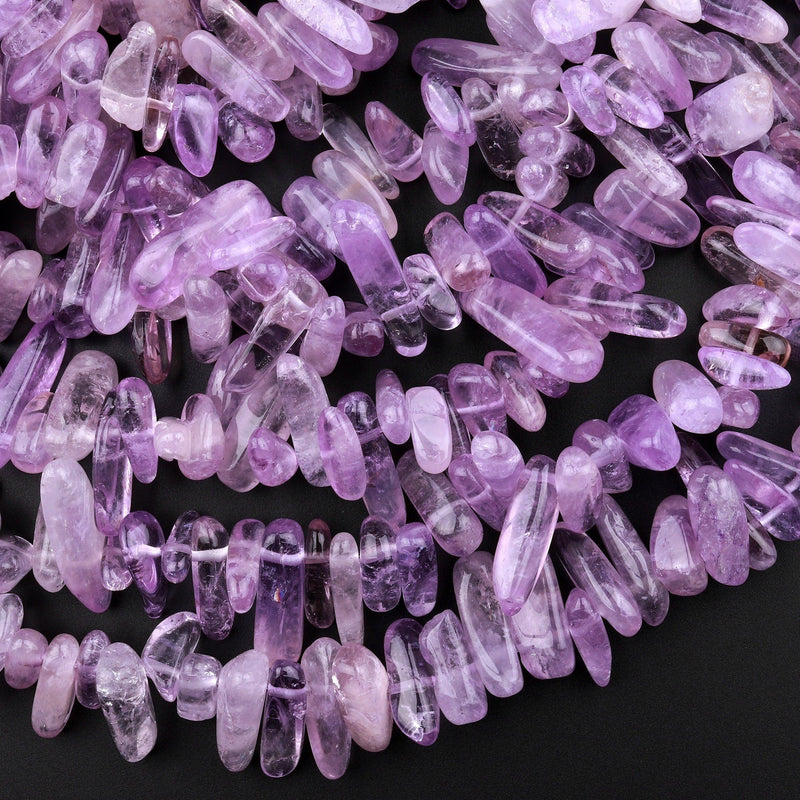 Natural Light Purple Amethyst Freeform Chip Pebble Nugget Beads Top Side Drilled Gemstone 15.5" Strand