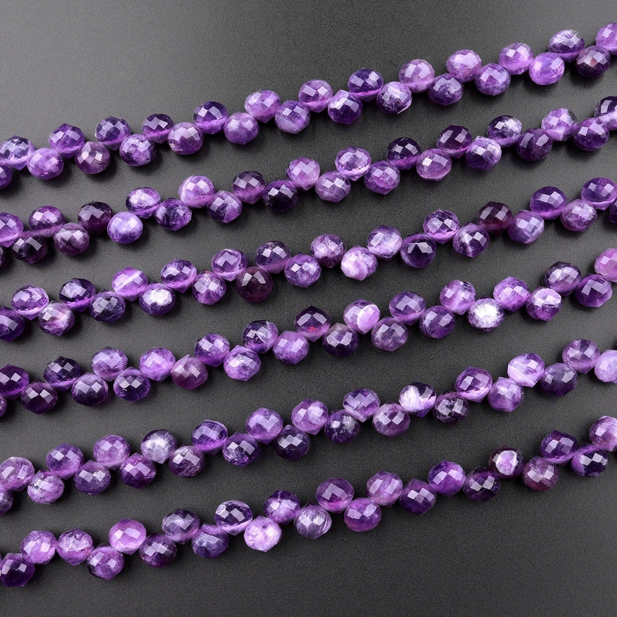 Natural Purple Amethyst Faceted 6mm Rounded Teardrop Briolette Beads Gemstone 15.5" Strand