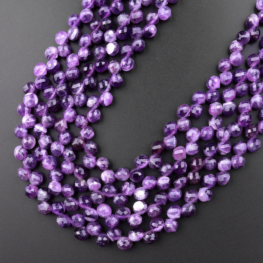Natural Purple Amethyst Faceted 6mm Rounded Teardrop Briolette Beads Gemstone 15.5" Strand