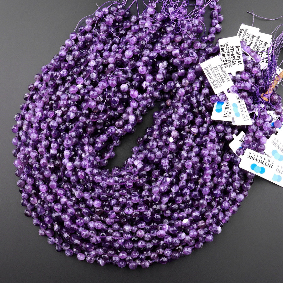Natural Purple Amethyst Faceted 6mm Rounded Teardrop Briolette Beads Gemstone 15.5" Strand