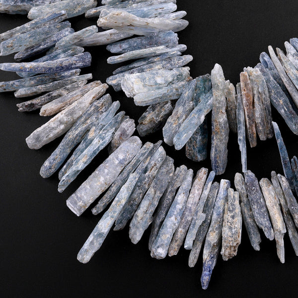 Rough Raw Light Blue Kyanite Beads Top Side Drilled Freeform Irregular Spike Shape 15.5" Strand