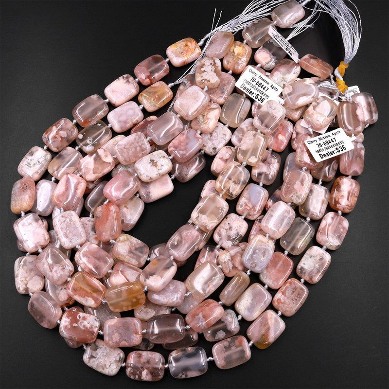 Natural Cherry Blossom Agate Smooth Rectangle Beads 15.5" Strand