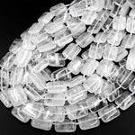 Real Natural Rock Crystal Quartz Smooth Rectangle Cushion Beads 15.5" Strand