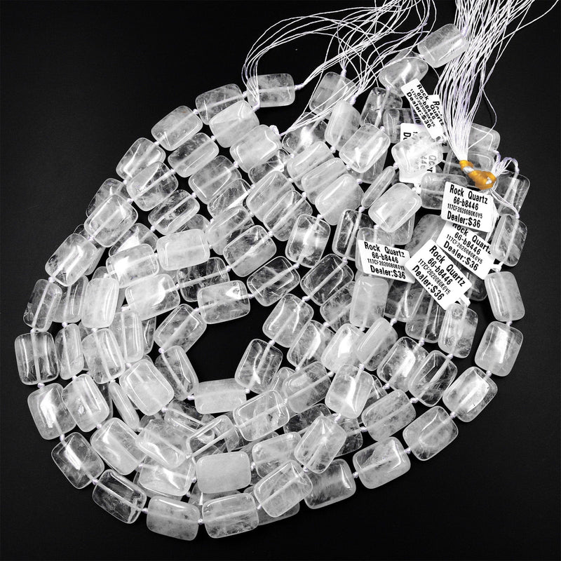 Real Natural Rock Crystal Quartz Smooth Rectangle Cushion Beads 15.5" Strand
