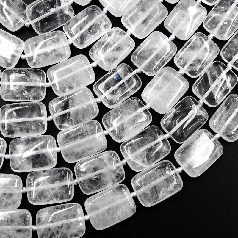 Real Natural Rock Crystal Quartz Smooth Rectangle Cushion Beads 15.5" Strand