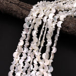 AAA Iridescent Carved Natural White Mother of Pearl Shell Moon Beads 12mm 15.5" Strand