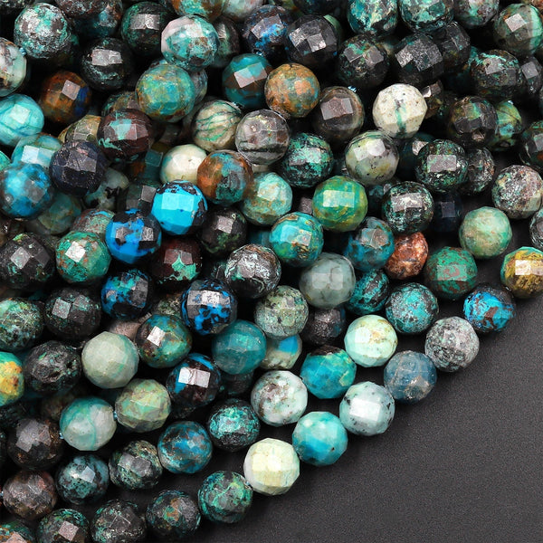 Faceted Genuine Natural Chrysocolla 6mm Round Beads 15.5" Strand