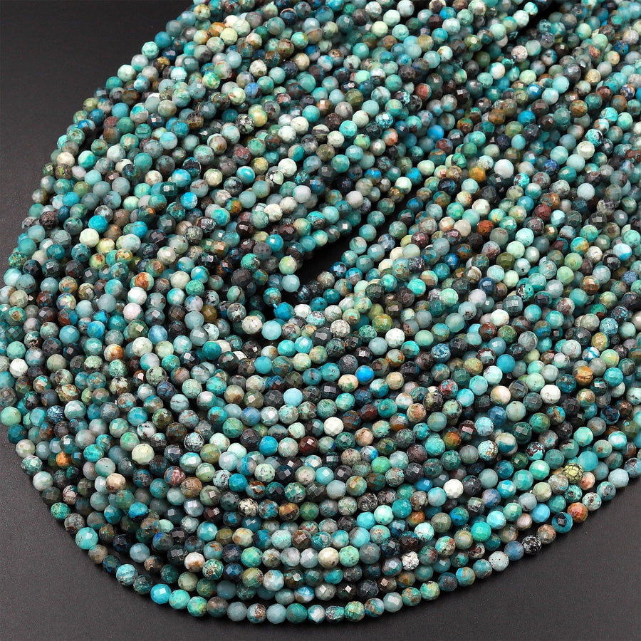 Natural Green Blue Chrysocolla 3mm Faceted Round Beads Micro Laser Diamond Cut Gemstone 15.5" Strand